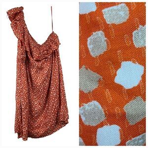 Lane Bryant One-Shoulder Orange Confetti Ruffle Dress Women's Plus Size 26 Midi